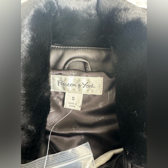 C367 Preston & York Leather Aviation Jacket Bomber Lambskin Crop Black sz S - Picture 3 of 7